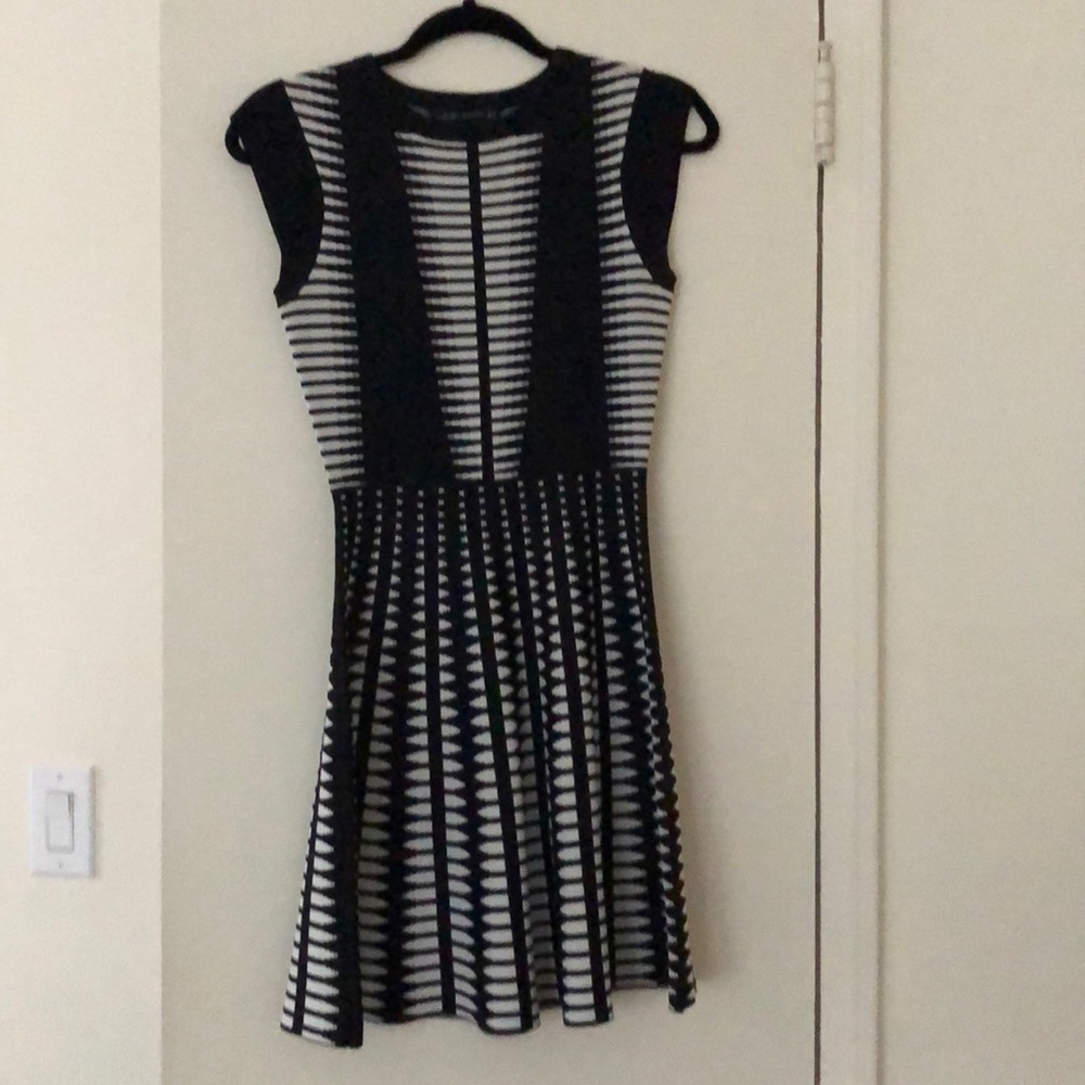 ZARA stretch black and white pattern skater dress